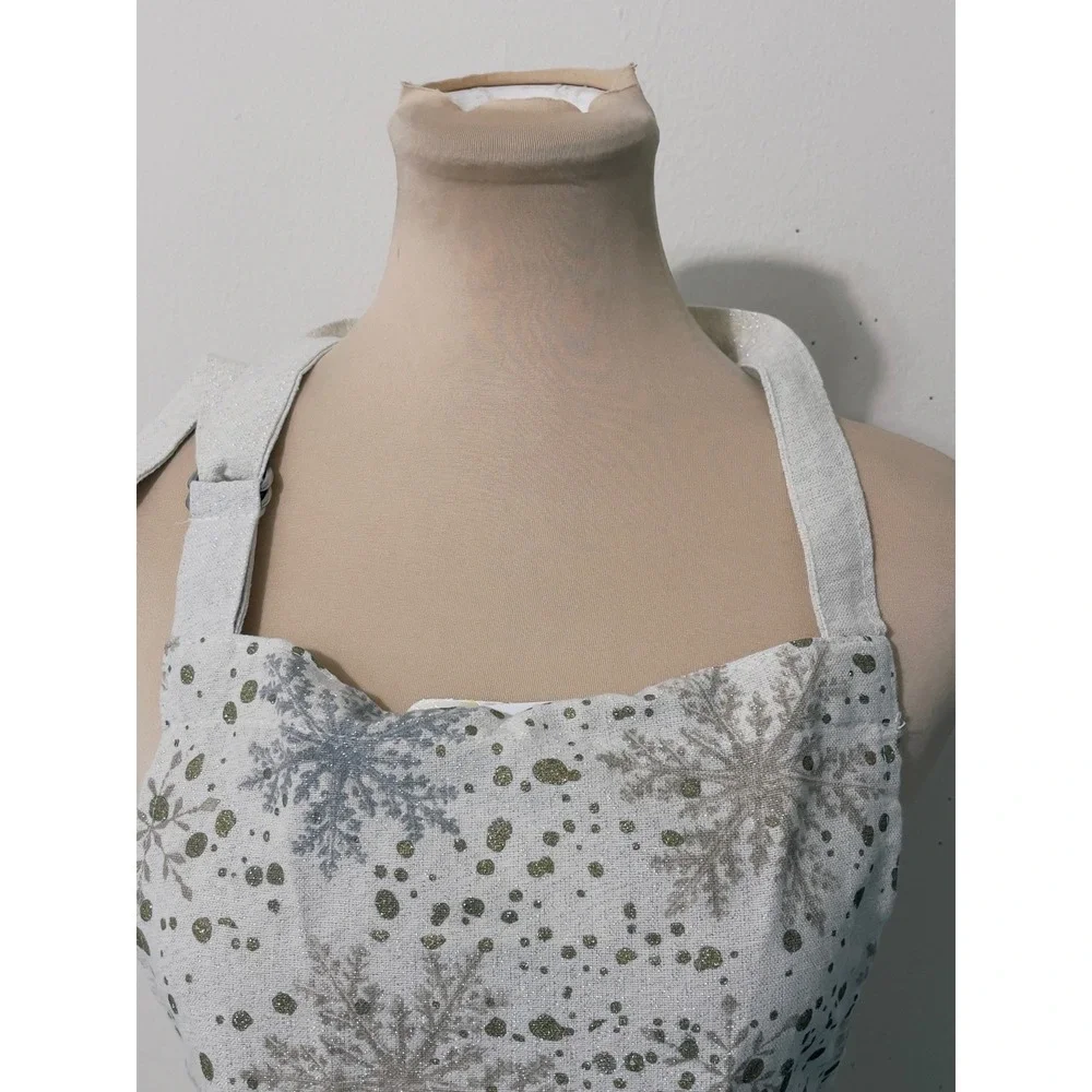 Cynthia Rowley Womens Apron One Size White Silver Gold Snowflake Metallic New
